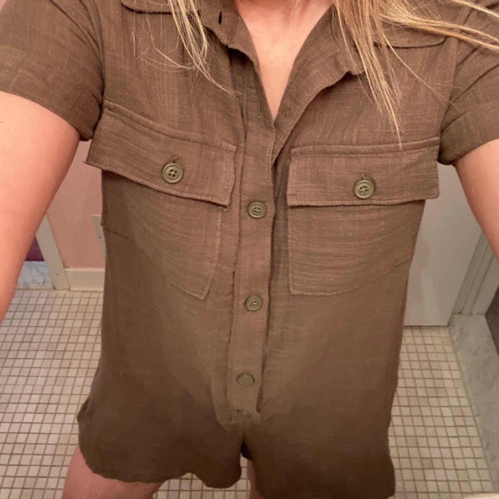 NWT aerie army green button front romper relaxed fit mechanic style jumpsuit S